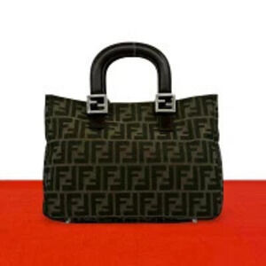 Fendi Zucca FF Canvas Leather Handbag Tote Bag Brown Black
